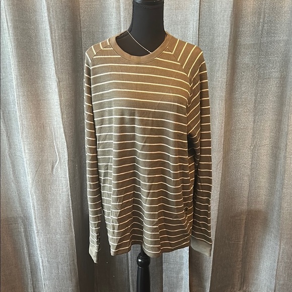 Vince Brown Long Sleeve Tee with Autumnal Stripes - Picture 1 of 5
